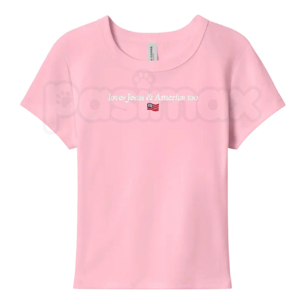 Faith & Freedom Baby Tee – Women's Patriotic Christian T-Shirt, Embroidered Fitted Crewneck Top for 4th of July