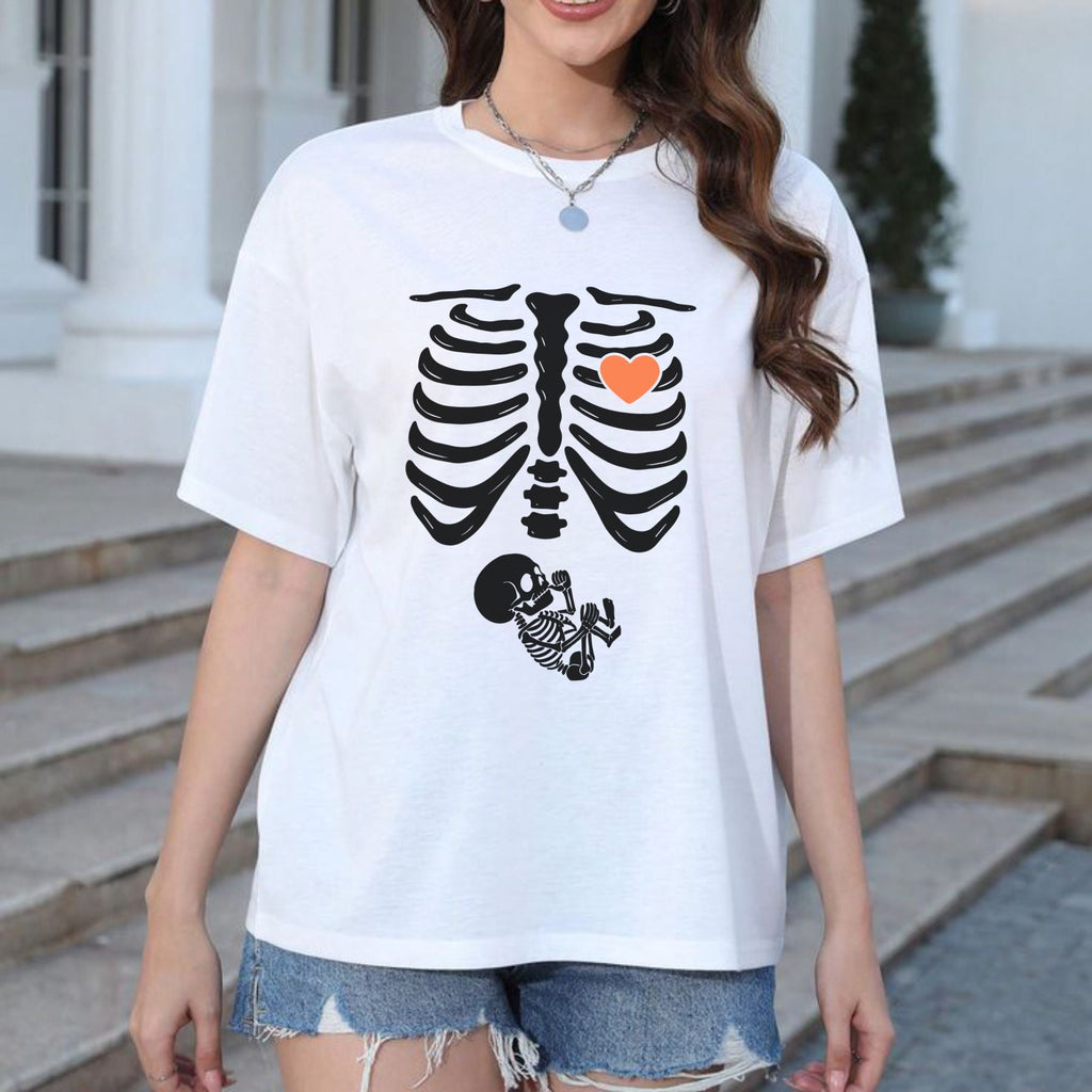 Skeleton Halloween Maternity T-Shirt - Funny Pregnancy Announcement Tee, Spooky Baby Reveal