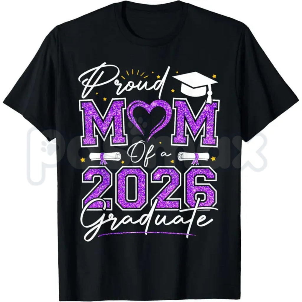 Proud Mom of a 2026 Graduate T-Shirt – Senior 2026 Purple & Gold School Spirit Tee