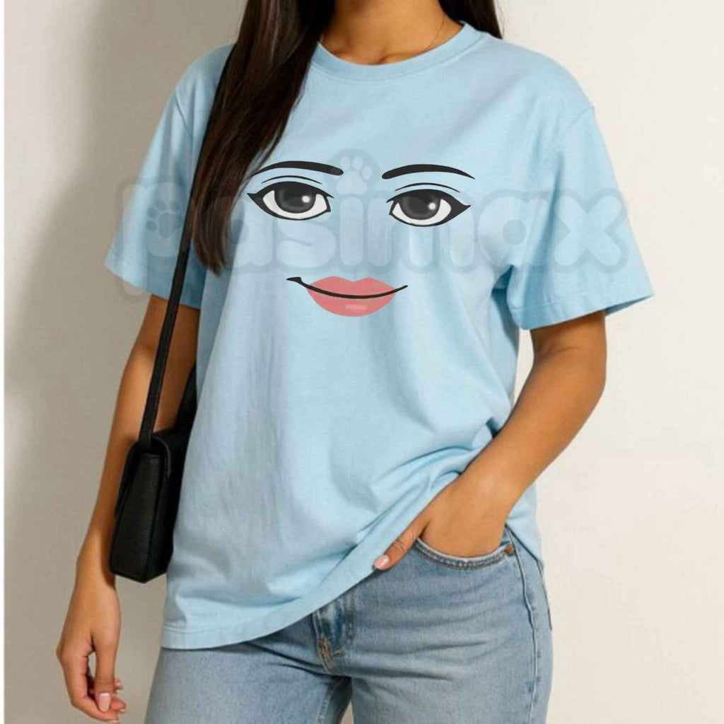Robot Roblox Woman Face Graphic T-Shirt – Funny Gaming Aesthetic Meme Unisex Cotton Tee