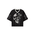 Drippy Skull Streetwear Mesh Jersey – Unisex V-Neck Sporty Tee, Breathable & Versatile