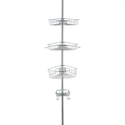 4-Tier Rustproof Shower Caddy Corner Organizer With Adjustable Shelves and Tension Pole