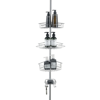 4-Tier Rustproof Shower Caddy Corner Organizer With Adjustable Shelves and Tension Pole