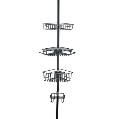 4-Tier Rustproof Shower Caddy Corner Organizer With Adjustable Shelves and Tension Pole