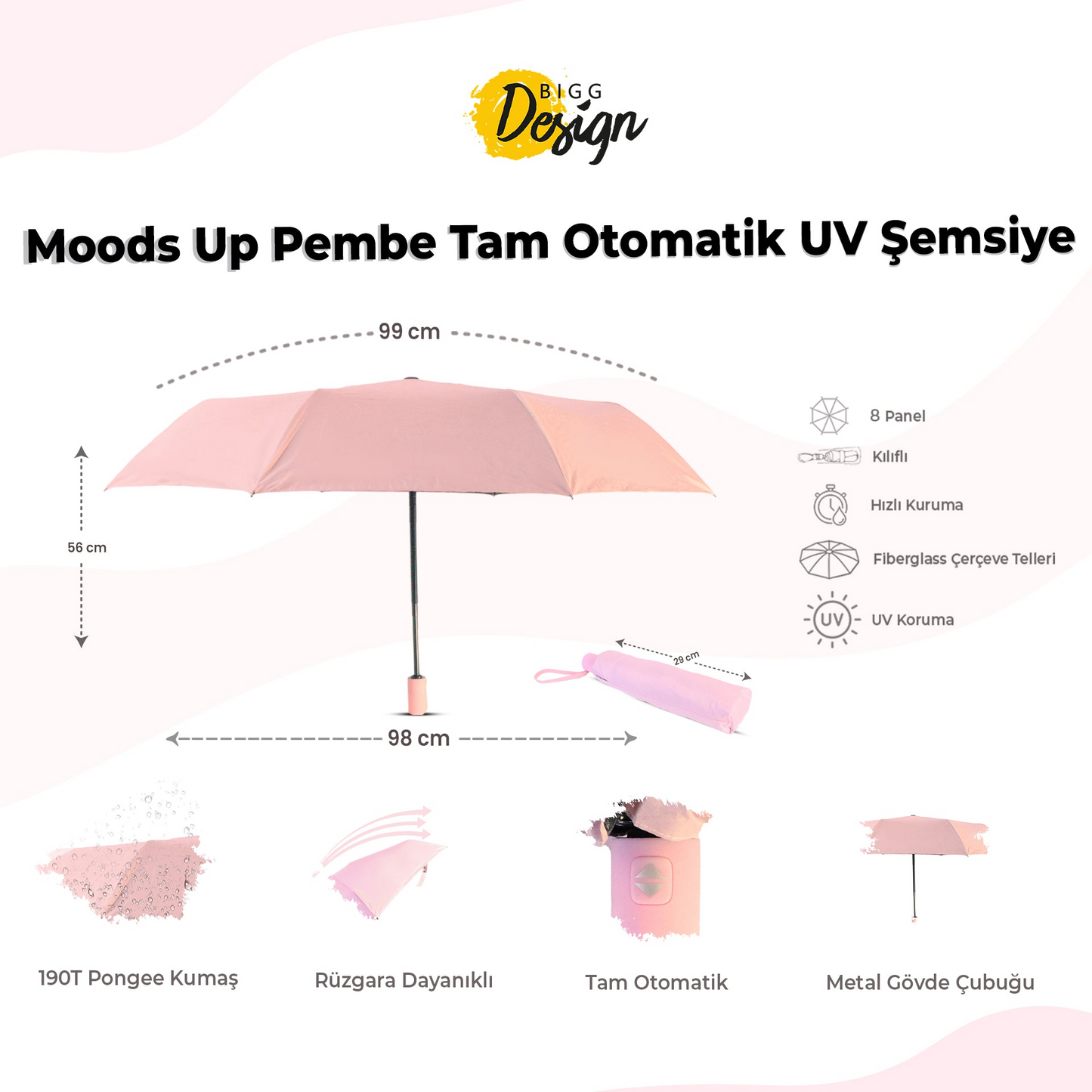 Biggdesign Moods Up Pink Fully Automatic UV Umbrella