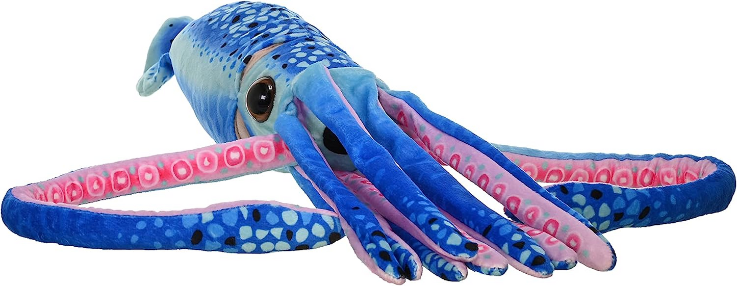 Wild Republic Wr Print Squid Plush, Stuffed Animal, Plush Toy, Gifts for Kids, Blue, 22"