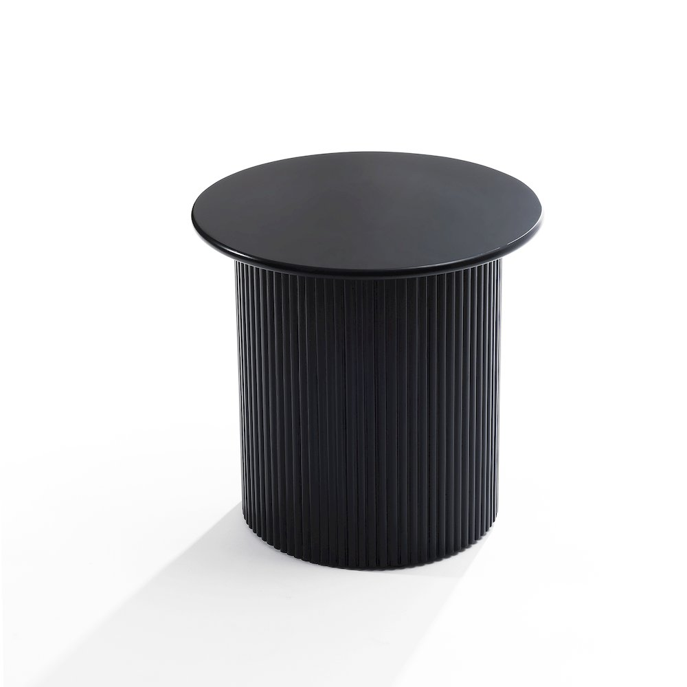 Black Finish Fluted Fir and MDF Wood Accent Round Table