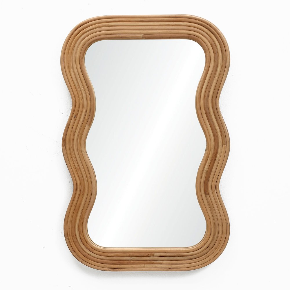 39-Inch Tall Rectangular Natural Cork Wood Wavy Frame Accent Wall Mirror