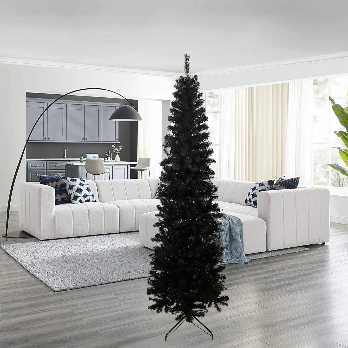 7.5FT Black Slim Artificial Christmas Tree  Includes Foldable Metal Stand