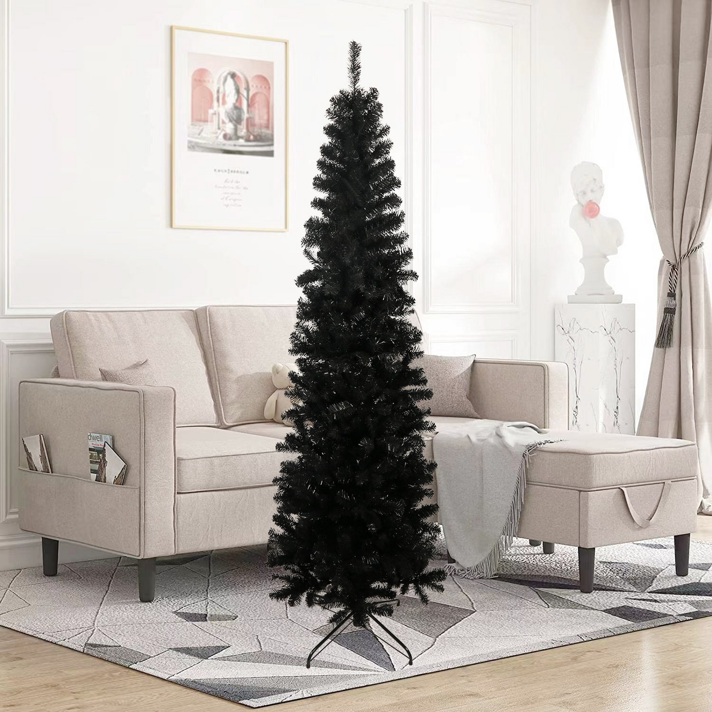 7.5FT Black Slim Artificial Christmas Tree  Includes Foldable Metal Stand