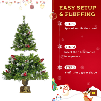 Pre-lit Xmas Tree Artificial Christmas 4-Piece Set,Garland, Wreath and Set of 2 Entrance Trees X-mas with LED Lights, Christmas Tree