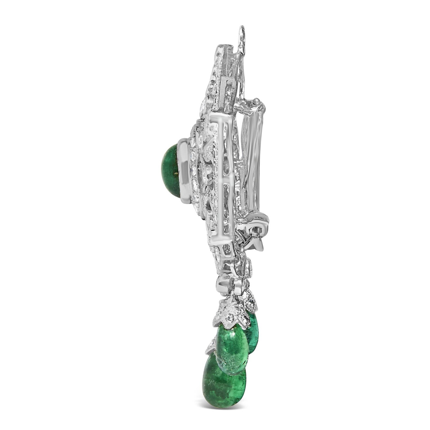 18K 2 3/4 Cttw Diamond and Emerald Dangle Art Deco Shield Brooch Pin Pendant (G-H Color, VS1-VS2 Clarity) CHAIN NOT INCLUDED