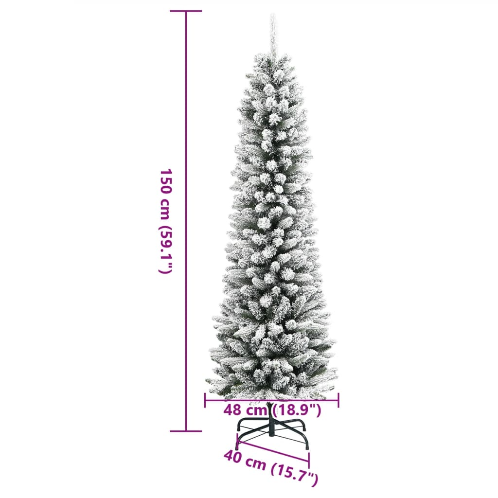 vidaXL Artificial Slim Christmas Tree with Flocked Snow 59.1" PVC&PE