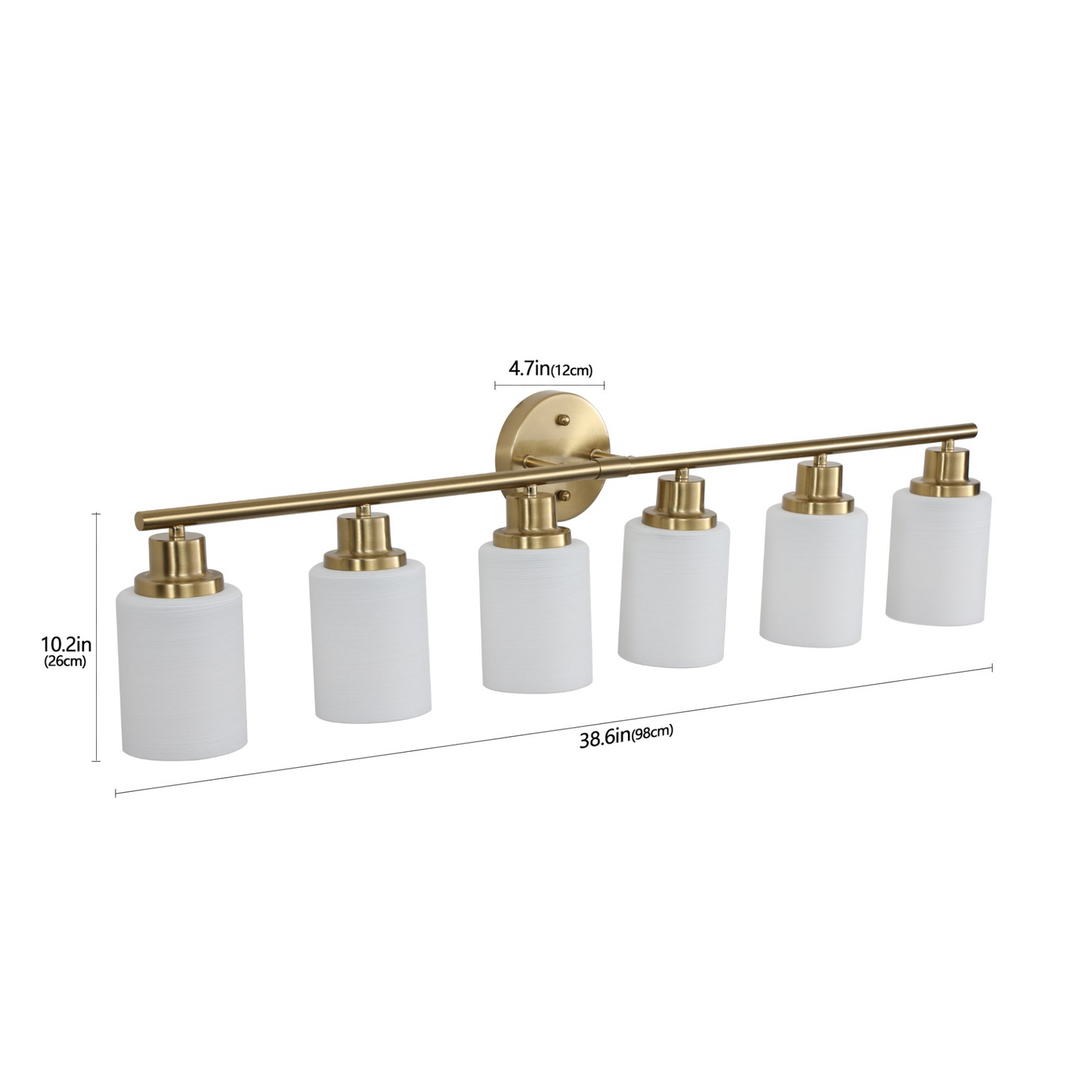 6-Light Golden Bathroom Vanity Light Fixture, Frosted Glass Shades, Modern Wall Mounted Lighting (No Bulbs)