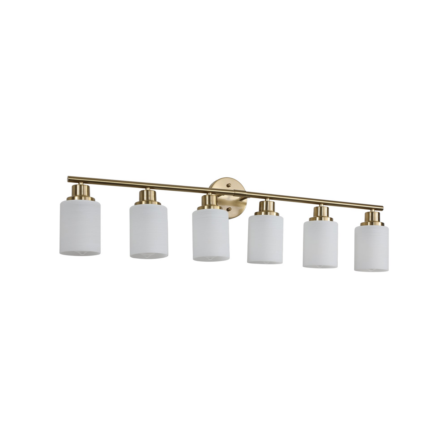 6-Light Golden Bathroom Vanity Light Fixture, Frosted Glass Shades, Modern Wall Mounted Lighting (No Bulbs)