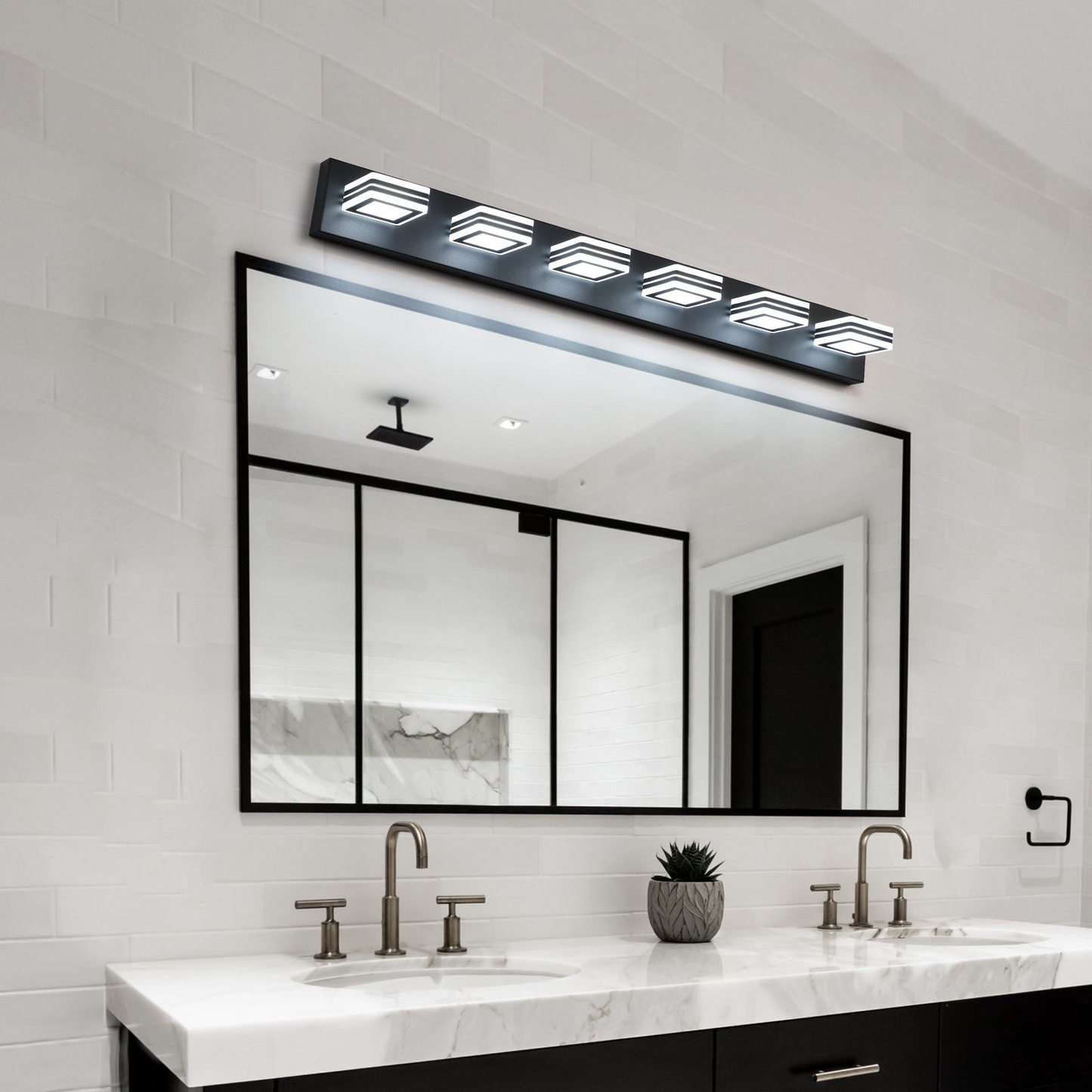 (Same as W134070930/L2005) LED Modern Black Vanity Lights, 6-Lights Acrylic Matte Black Bathroom Vanity Lights Over Mirror