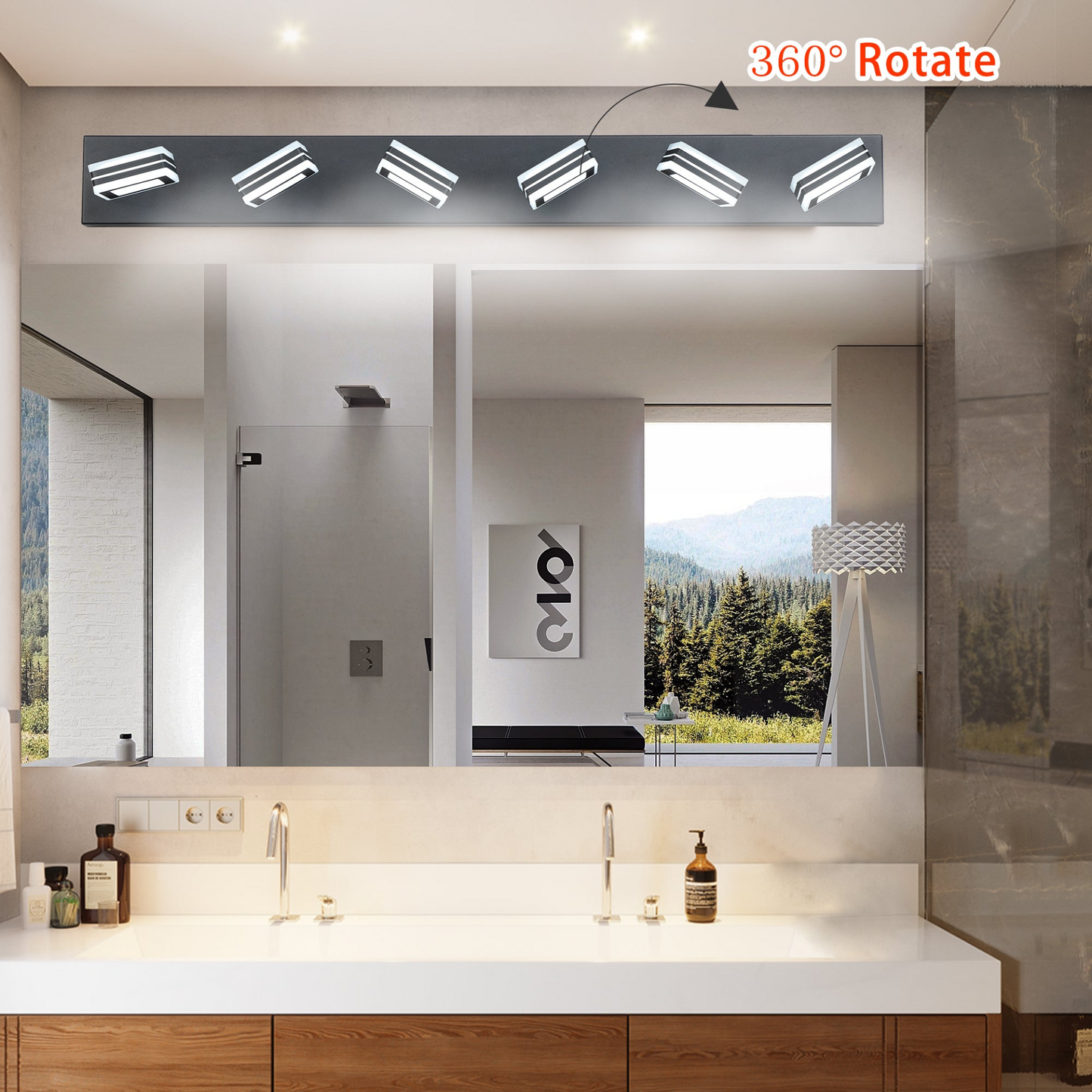 (Same as W134070930/L2005) LED Modern Black Vanity Lights, 6-Lights Acrylic Matte Black Bathroom Vanity Lights Over Mirror