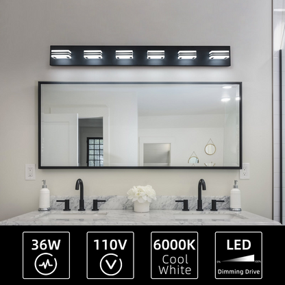 (Same as W134070930/L2005) LED Modern Black Vanity Lights, 6-Lights Acrylic Matte Black Bathroom Vanity Lights Over Mirror