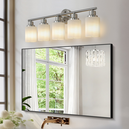 Modern 5-Light Vanity Wall Sconce, Brushed Nickel Finish with Frosted Glass Shades for Bathroom or Hallway Lighting (No Bulbs)