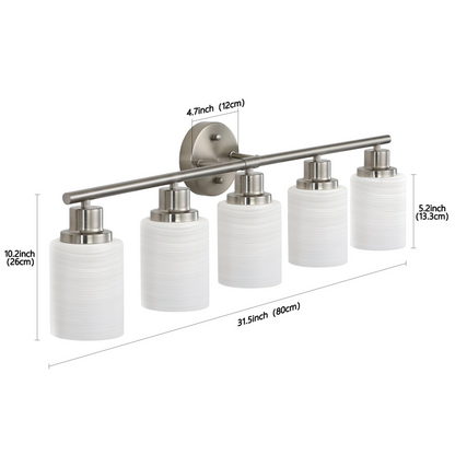 Modern 5-Light Vanity Wall Sconce, Brushed Nickel Finish with Frosted Glass Shades for Bathroom or Hallway Lighting (No Bulbs)