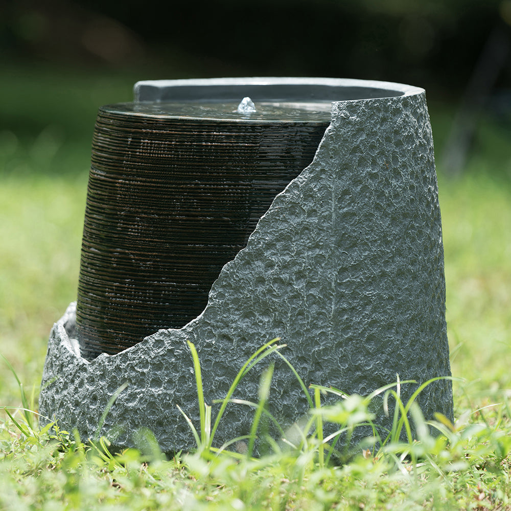 20x20x18" indoor outdoor Polyresin Water Fountain, Unique Broken Urn Fountain Chic Dynamic Modern Design with Light for Garden, Lawn, Backyard, Porch