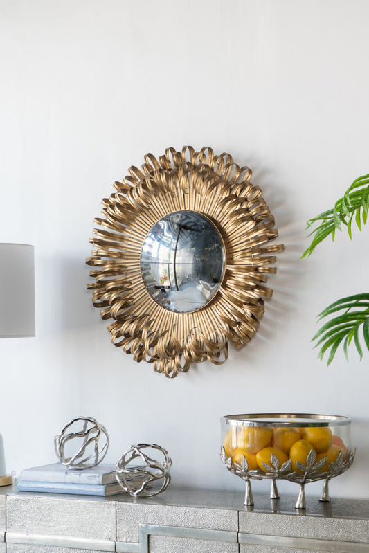 27" in Sunburst Design Wall Mirror Decorative Golden Finish for Entryway, Modern Living room