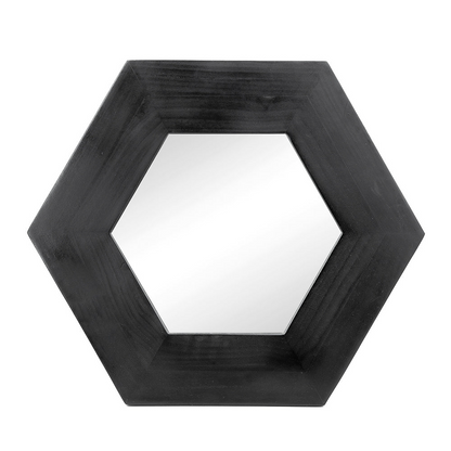 18.5" x 18.5" Hexagon Mirror with Solid Wood Frame, Wall Decor for Living Room Bathroom Hallway, Black