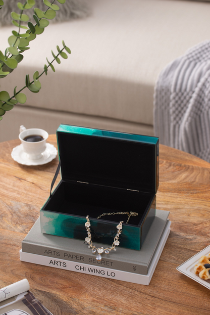 8.5" x 5" x 5" Bethany Aqua Jewelry Box, Stackable Decorative Storage Boxes With Lids