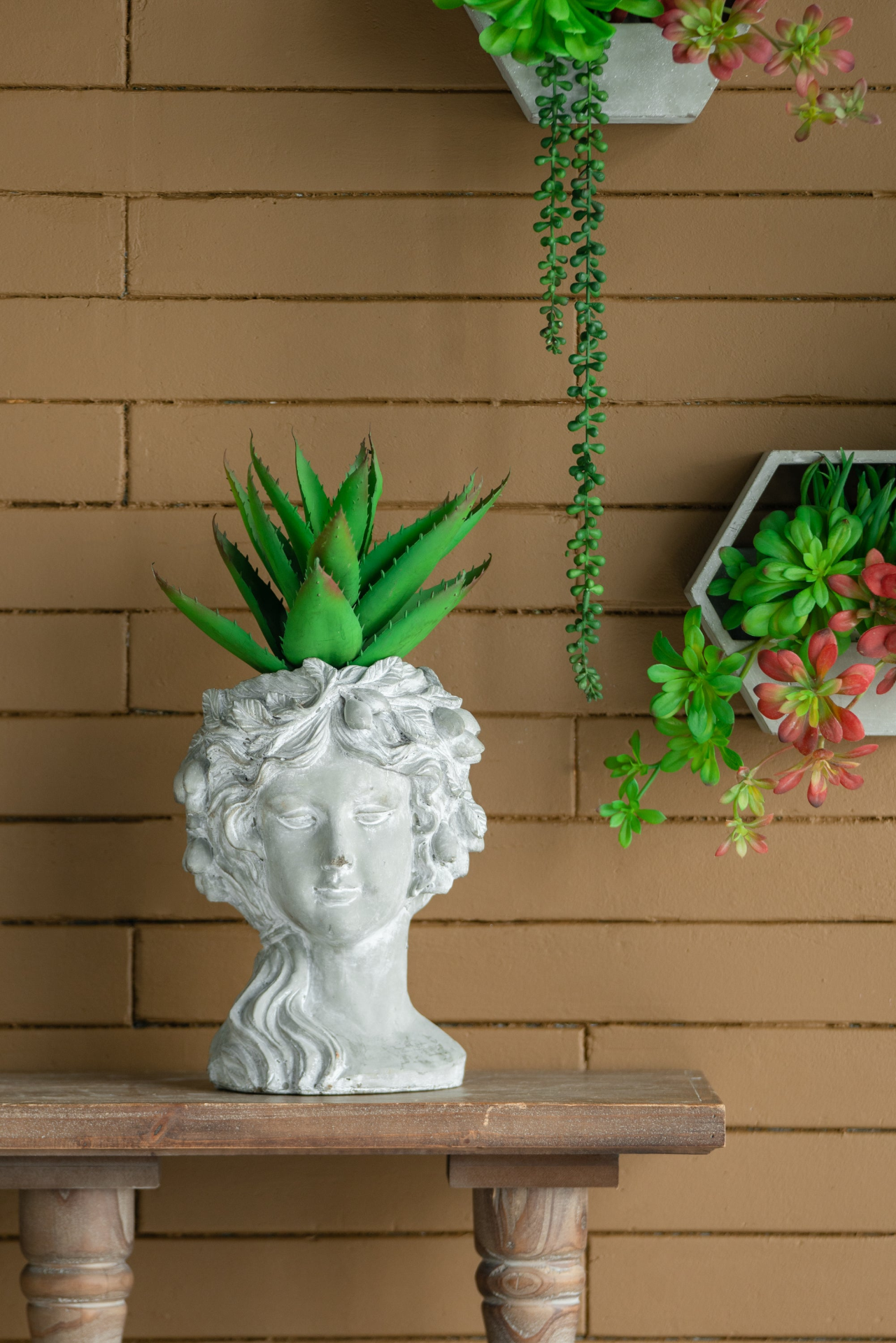 Cement Bust Wall Planter - Indoor Outdoor Home Garden Decor, 8" x 9" x 11.5"