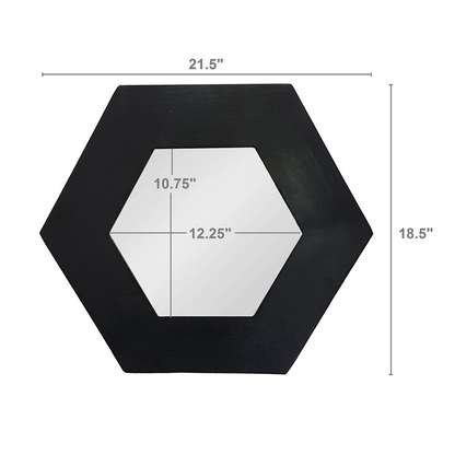 18.5" x 18.5" Hexagon Mirror with Solid Wood Frame, Wall Decor for Living Room Bathroom Hallway, Black