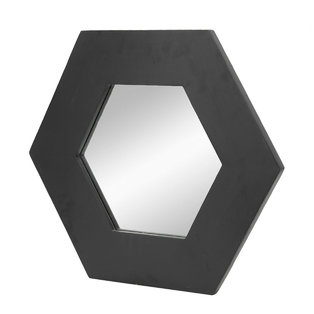 18.5" x 18.5" Hexagon Mirror with Solid Wood Frame, Wall Decor for Living Room Bathroom Hallway, Black