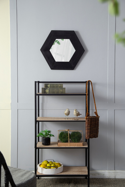 18.5" x 18.5" Hexagon Mirror with Solid Wood Frame, Wall Decor for Living Room Bathroom Hallway, Black