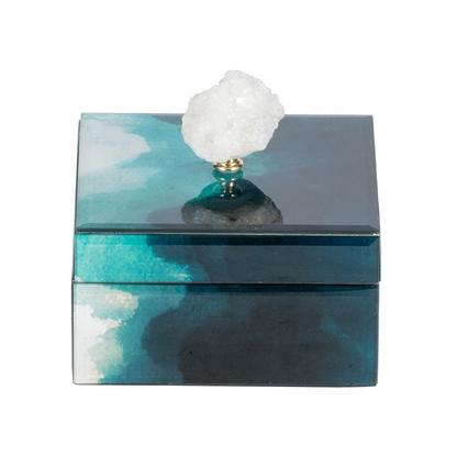 6" x 6" x 5" Bethany Aqua Jewelry Box, Stackable Decorative Storage Boxes With Lids