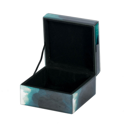 6" x 6" x 5" Bethany Aqua Jewelry Box, Stackable Decorative Storage Boxes With Lids