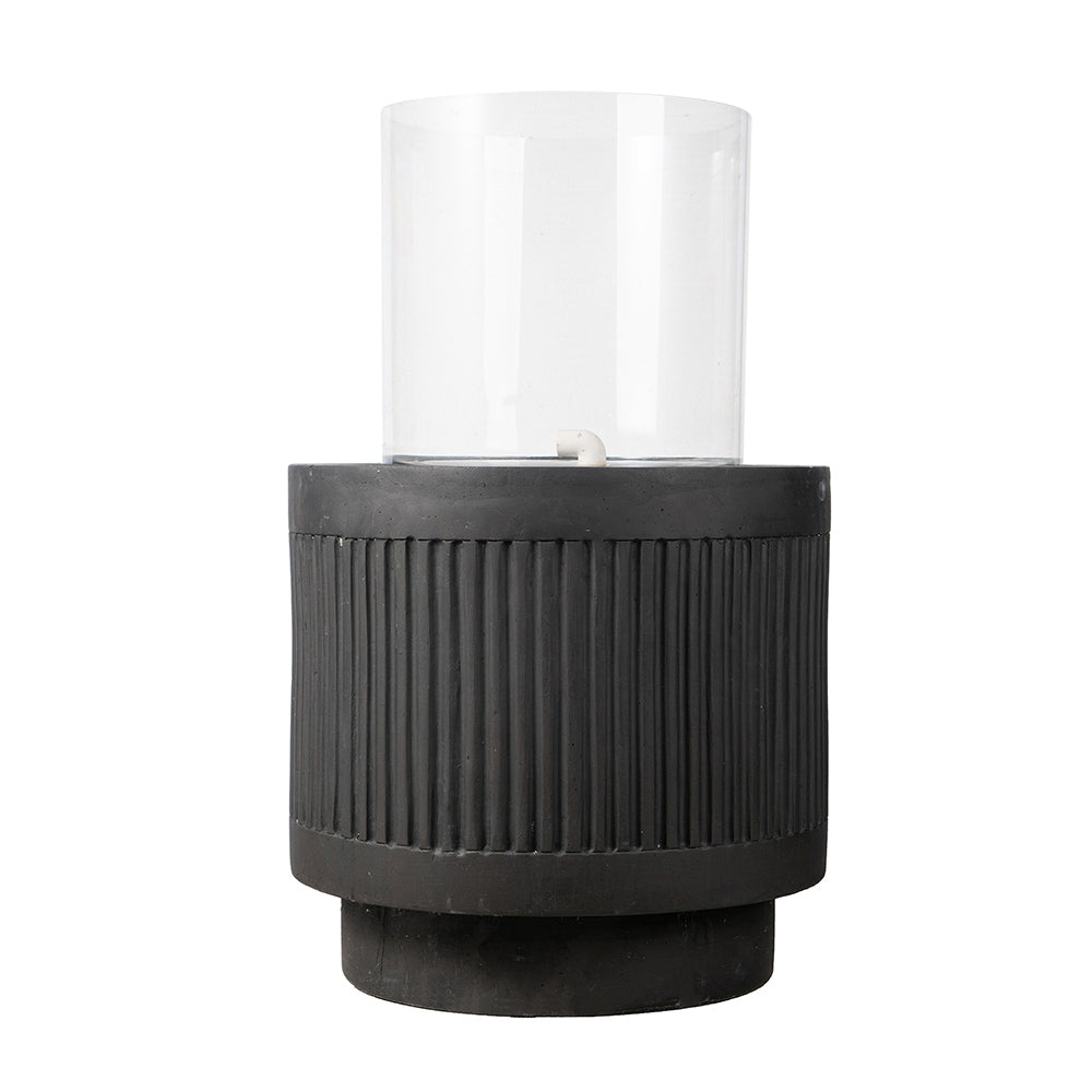 20x20x19.5" Heavy Cement Round Black Ribbed Outdoor Water Fountain with Light (Color Change)