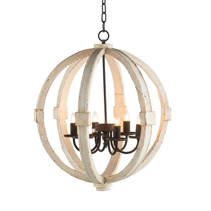 6 - Light Wood Chandelier, Hanging Light Fixture with Adjustable Chain for Kitchen Dining Room Foyer Entryway, Bulb Not Included