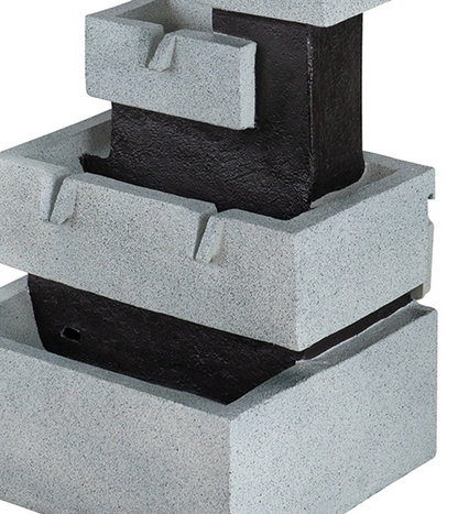 13.6x15.7x22.4" Decorative 4 Tier Gray and Black Block Fountain with Light, for Indoor and Outdoor