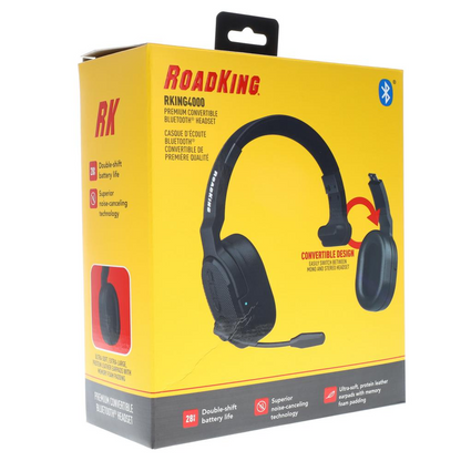 Noise Cancelling Bluetooth(R) Headset Wireless Trucker Headset Mono to Stereo RKING4000