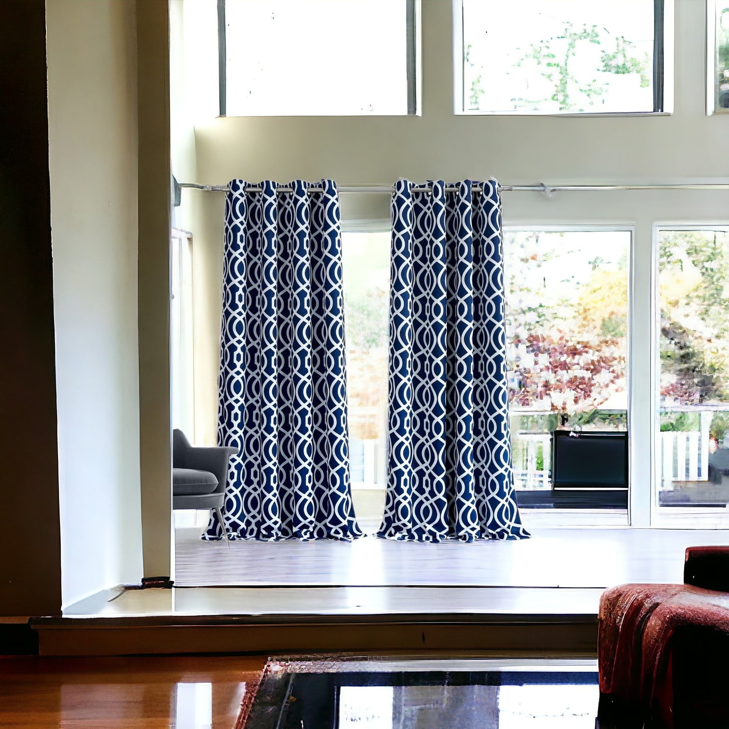 84" Navy Blue Trellis Black Out Window Curtain Panel