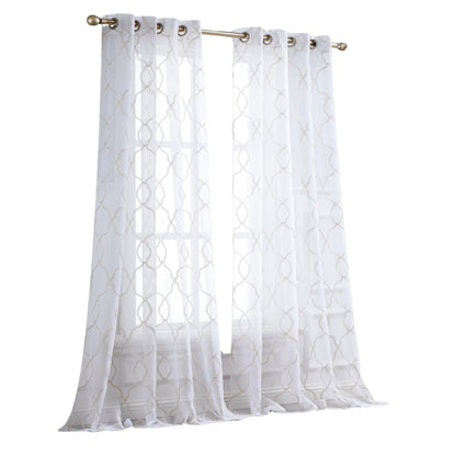 84” Charcoal Trellis Pattern Embroidered Window Curtain Panel