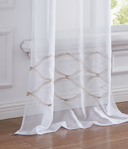 Set of Two 96" Gold and White SemiSheer Curtains