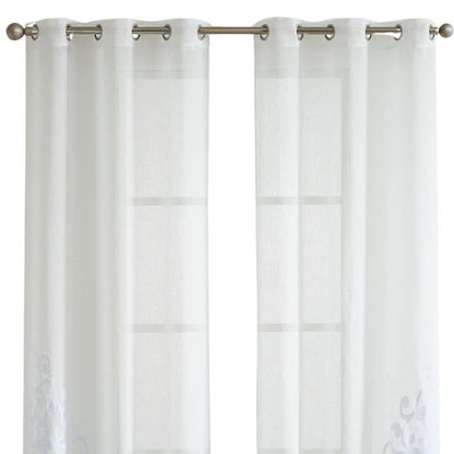 Set of Two 96"  White Velvet Applique Window Panels