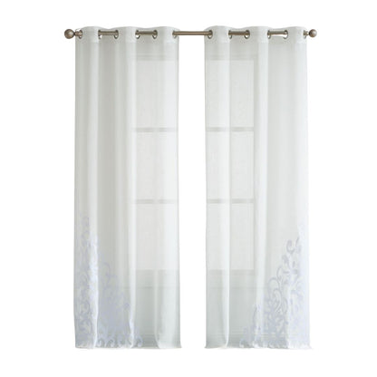 Set of Two 96"  White Velvet Applique Window Panels