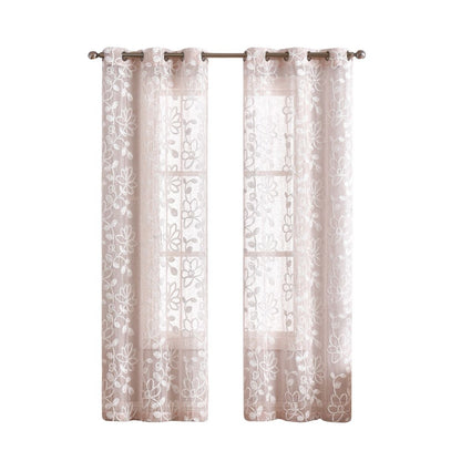 Set of Two 84"  Blush Floral Embroidered Window Panels