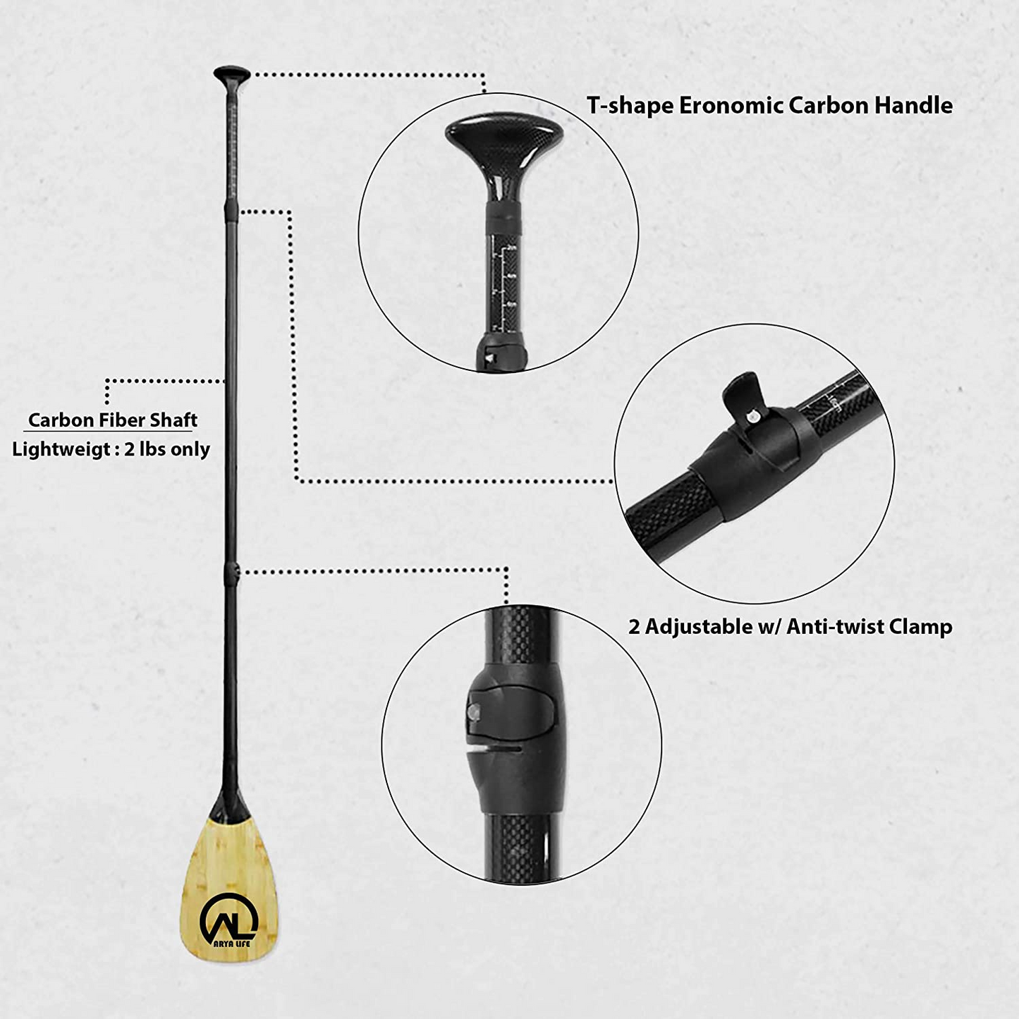 3 Piece Carbon SUP Paddle, 70-86 Inches