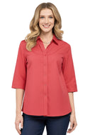 Womens Regular Fit 3/4 Sleeve Button Down Collared Camp Shirt