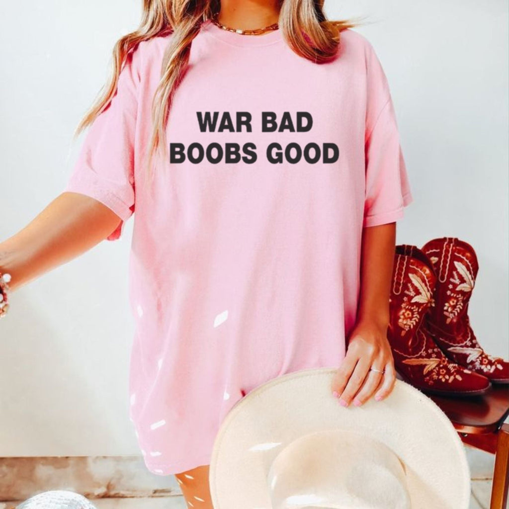 "War Bad, Boobs Good" Classic T-Shirt - Retro Black Tee, Unisex Funny Statement Shirt