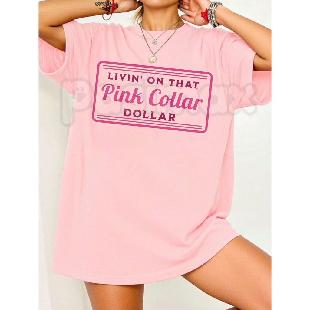"Pink Collar Dollar" Western Graphic T-Shirt – Retro Marquee Sign Hot Pink Tee, Premium 100% Cotton Desert Rodeo Top, Soft Lived-In Heavyweight Cowgirl Hustle Shirt, Made in USA
