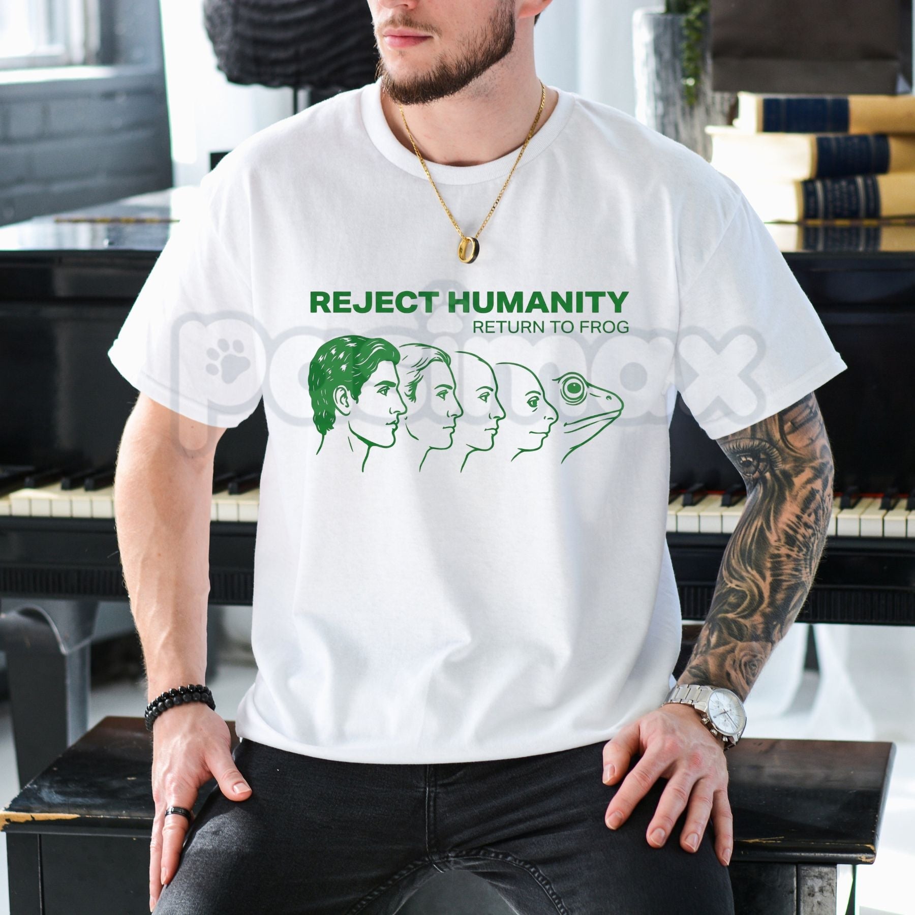 "Reject Humanity Return to Frog" Evolution T-Shirt - Funny Ironic Meme Graphic Tee, Absurdist Frog Lover Gift Shirt, Sarcastic Internet Culture Apparel