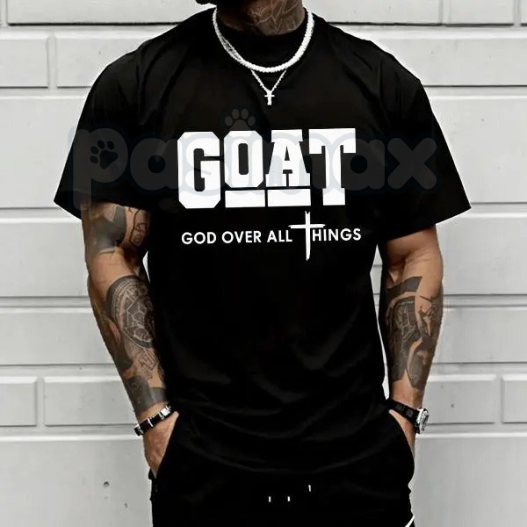 "GOAT" God Over All Things T-Shirt – Christian Streetwear Graphic Tee, Premium 100% Cotton Faith-Based Top, Soft Lived-In Heavyweight Modern Worship Shirt, Made in USA